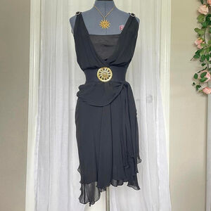 Vintage 90s black silk midi dress